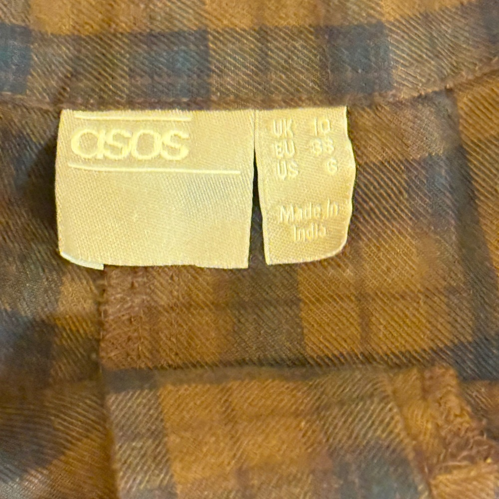 ASOS Women’s  Plaid Pants - Brown/ Blue Checkered Barrel Flannel - Picture 6 of 11